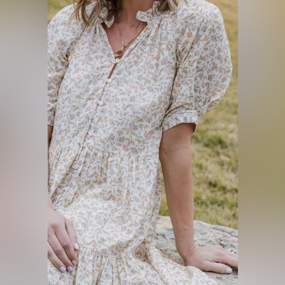 Floral Cream Mini Dress - Picture 2 of 13